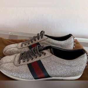 GUCCI Bambi Glitter Sneakers with Red and Black Accents Size 38